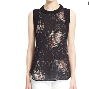 Elizabeth and James Sleeveless Black Swirl Pattern Blouse, Size L.